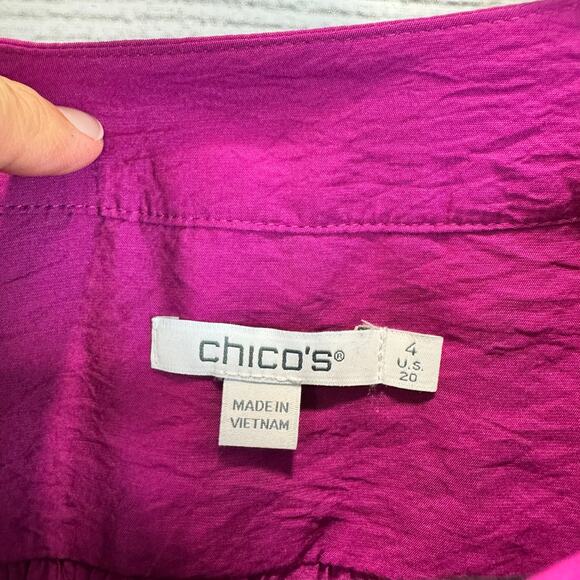 Chico's Plus Size Purple Fuchsia Tie Front Blouse Size 4/20W - Picture 4 of 8